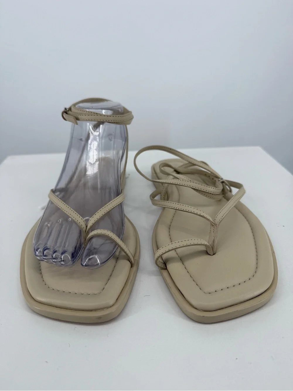Women's Neutral Strappy Flat Sandals with Ankle Tie